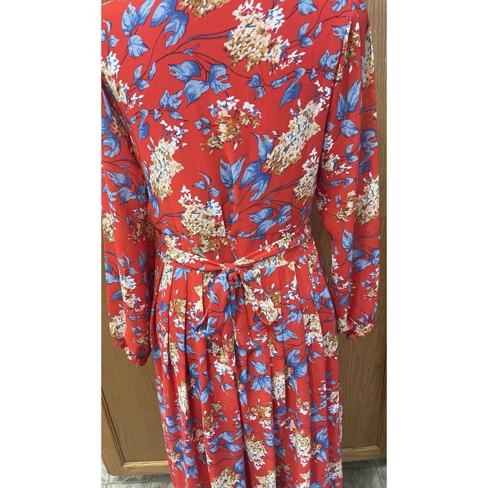 Red Floral Maxi Long Dress Medium Tie Back Classy Flowing - Picture 10 of 11